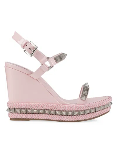 Shop Christian Louboutin Women's Pyraclou 110mm Patent Leather Wedges In Pink