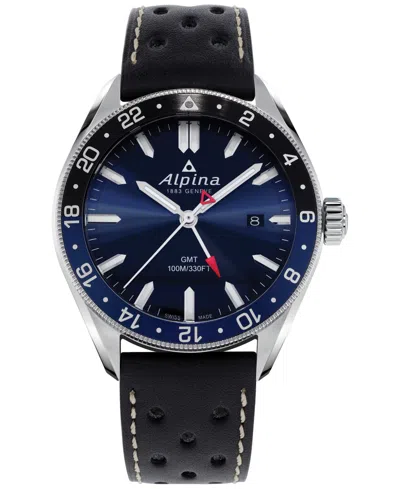 Shop Alpina Men's Swiss Alpiner Black Perforated Leather Strap Watch 42mm