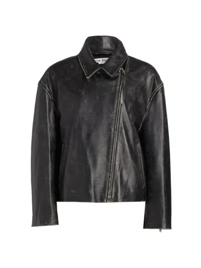 Shop Acne Studios Women's Lilket Leather Moto Jacket In Black