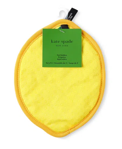 Kate Spade Lemon Party And Spring Gingham Pot Holder 2-pack In Navy Blue,yellow