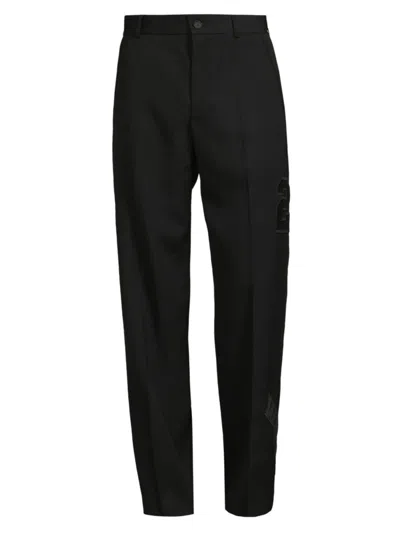 Shop Off-white Men's Wool Crease-front Pants In Black