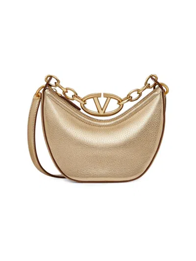 Shop Valentino Women's Vlogo Moon Mini Hobo Bag In Metallic Calfskin In Gold