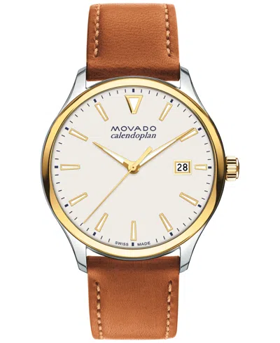 Shop Movado Men's Swiss Calendoplan Cognac Brown Leather Strap Watch 40mm