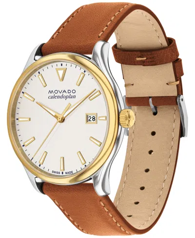 Movado Men's Swiss Calendoplan Cognac Brown Leather Strap Watch 40mm In Brown