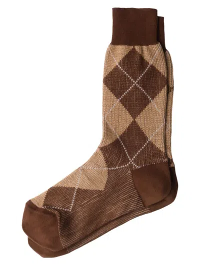 Shop Prada Men's Cotton Ankle Socks In Brown