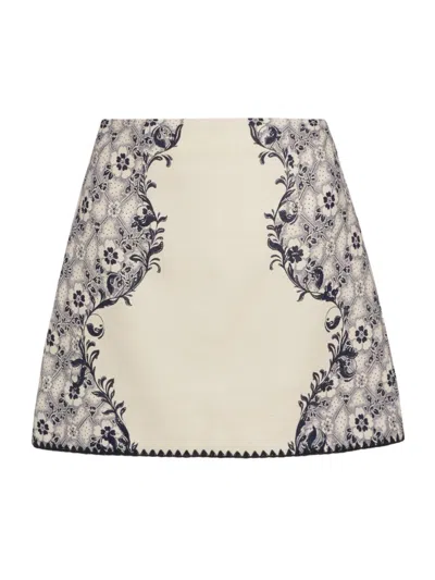 Shop Alemais Women's Airlie Floral Linen Miniskirt In Navy Cream