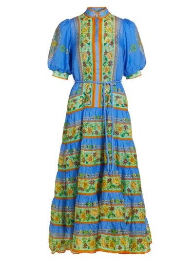 Shop Alemais Women's Linda Tiered Peasant Midi-dress In Cobalt
