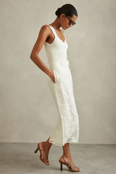 Shop Reiss Denva - Ivory Burnout Floral Midi Skirt, Us 12