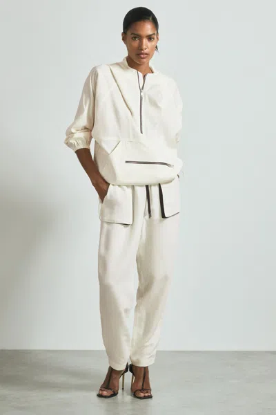 Shop Atelier Linen Blend Hooded Sports Jacket In White