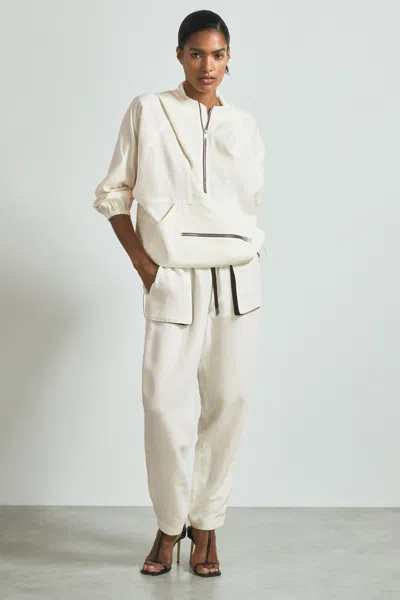 Atelier White Linen Blend Hooded Sports Jacket In White