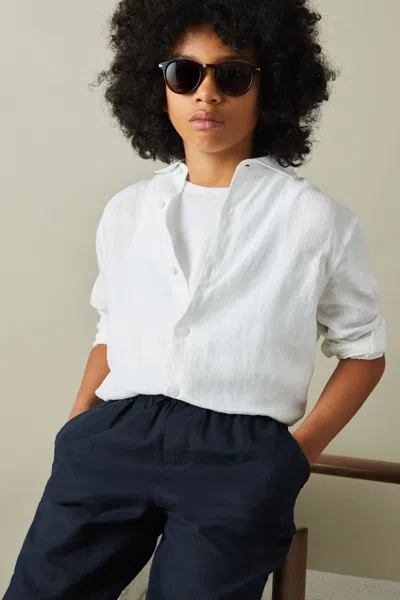 Shop Reiss Ruban - White Linen Button-through Shirt, Uk 12-13 Yrs