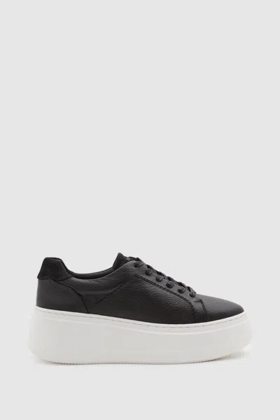 Reiss Black Platform Leather Trainers In Black