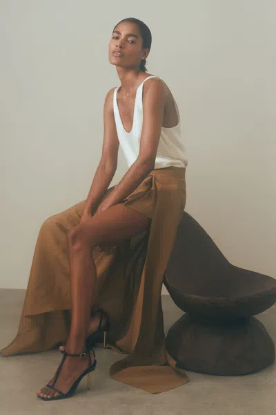 Atelier Women's Brown Drape Front Maxi Skirt In Toffee