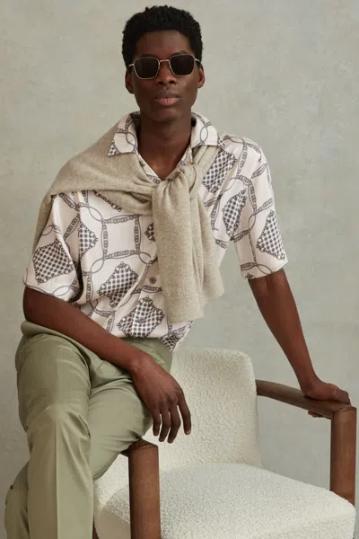 Reiss Silver Lumia Relaxed Chain Print Cuban Collar Shirt In Silver