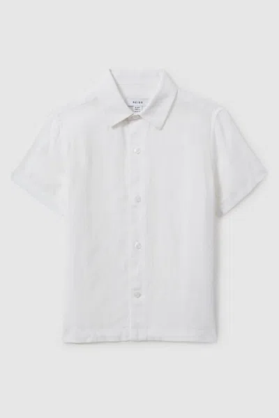 Shop Reiss Holiday - White Short Sleeve Linen Shirt, Uk 13-14 Yrs