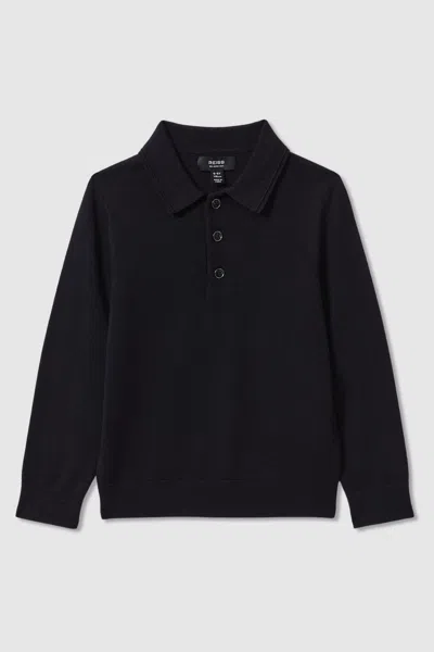 Shop Reiss Trafford - Navy Merino Wool Polo Shirt, Uk 13-14 Yrs