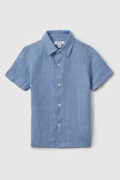 Shop Reiss Holiday - Sky Blue Short Sleeve Linen Shirt, Uk 13-14 Yrs