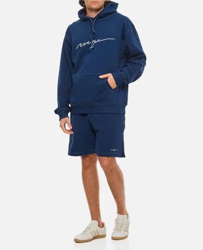 Msgm Bermuda Shorts With Embroidered Logo In Blue