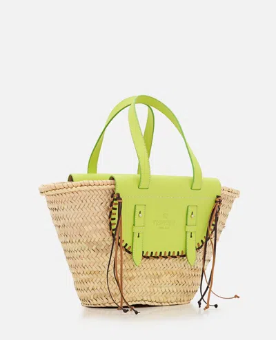 Cuba Lab Tropicana Straw And Leather Tote Bag In Yellow
