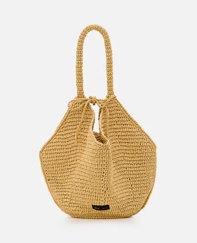 Shop Khaite Medium Raffia Lotus Shoulder Bag In Beige