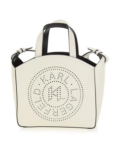 Shop Karl Lagerfeld K/circle Perforated Small Tote Bag In White