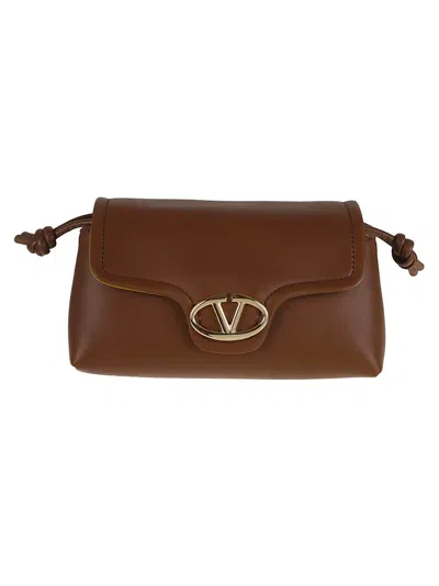 Shop Valentino Vlogo Plaque Foldover Top Shoulder Bag In Brown