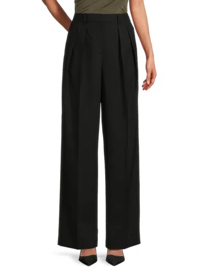 Shop Theory Women's Pleated Virgin Wool Blend Pants In Black