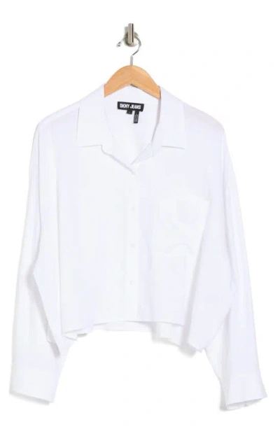 Shop Dkny Long Sleeve Linen Button-up Shirt In White