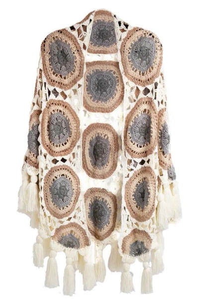 Saachi Crochet Tassel Sunshine Shawl In Ivory Multi