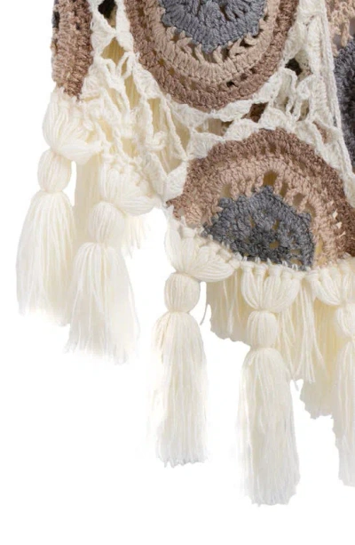 Saachi Crochet Tassel Sunshine Shawl In Ivory Multi