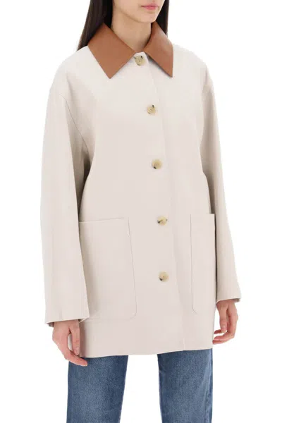 Shop Totême "barn Jacket With Leather Collar" In Neutro