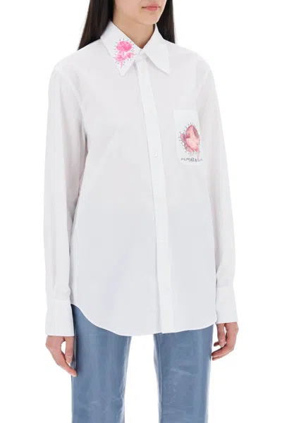 Shop Marni "shirt With Flower Print Patch And Embroidered Logo In Bianco