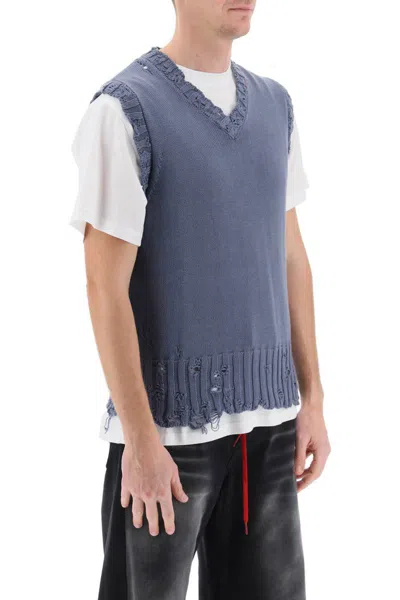 Shop Marni Destroyed-effect Vest In Cotton In Celeste