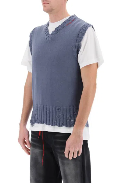 Shop Marni Destroyed-effect Vest In Cotton In Celeste