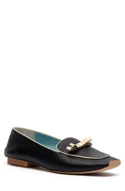 Frances Valentine Suzanne Bow Loafer In Black/ Oyster
