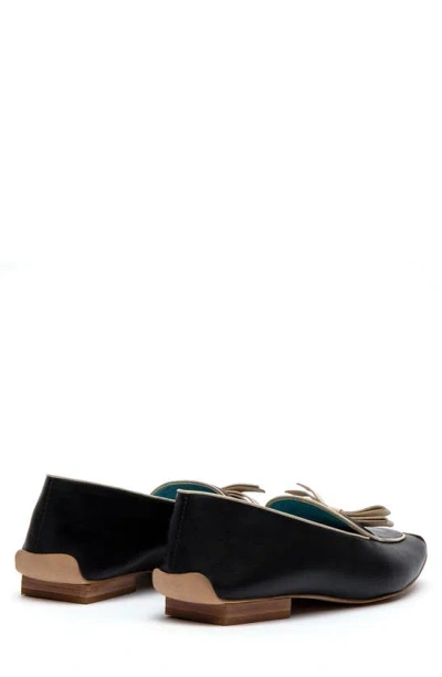 Frances Valentine Suzanne Bow Loafer In Black/ Oyster