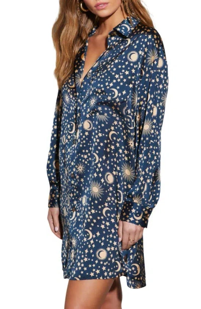 Shop Vici Collection Supernova Print Long Sleeve Shirtdress In Navy