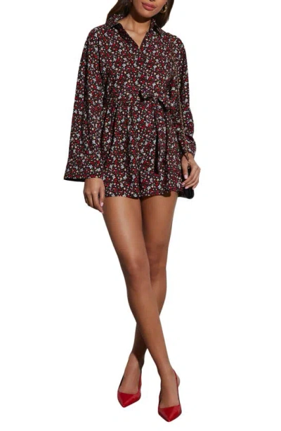 Shop Vici Collection Angelina Floral Print Long Sleeve Romper In Black Multi