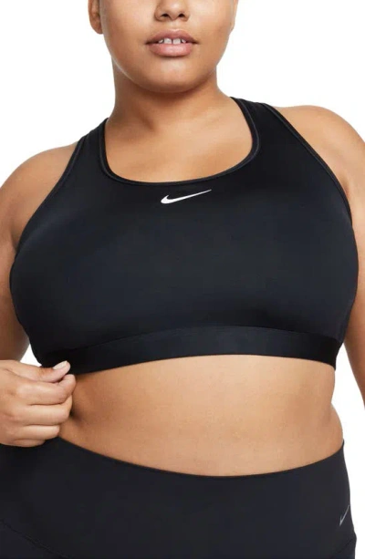 Shop Nike Swoosh Medium Support Sports Bra In Black/ White