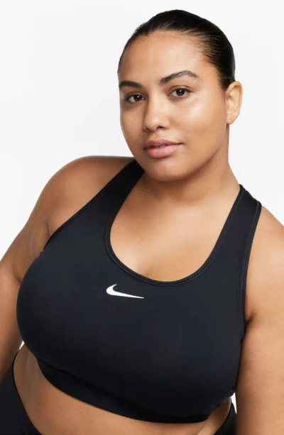 Shop Nike Swoosh Medium Support Sports Bra In Black/ White