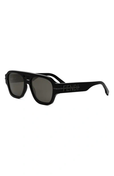 Shop Fendi The Graphy 55mm Geometric Sunglasses In Shiny Black / Smoke