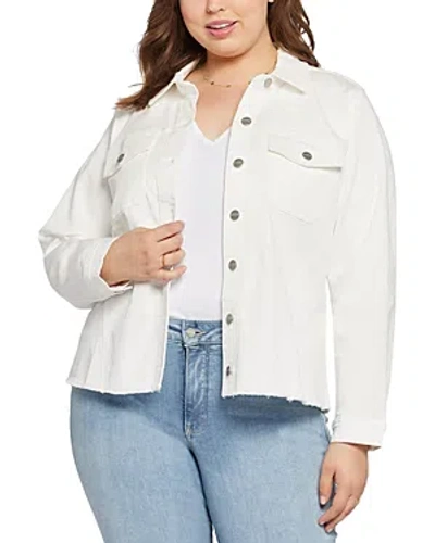 Shop Nydj Plus Frayed Hem Denim Jacket In Optic White