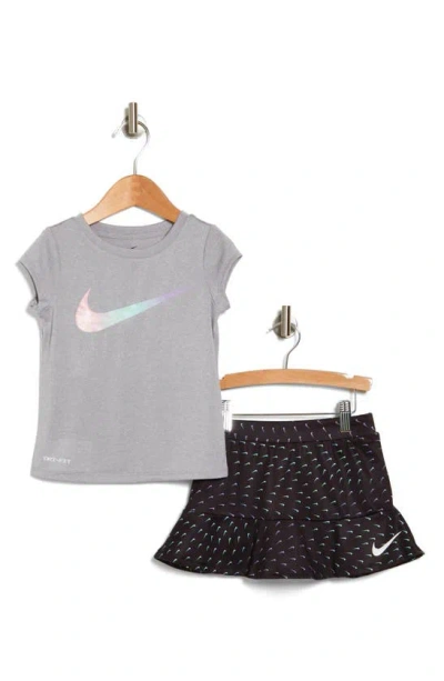 Shop Nike Kids' Swoosh Graphic T-shirt & Skirt Set In Black