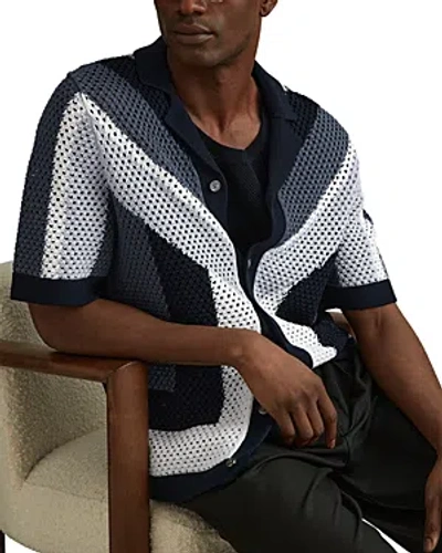 Shop Reiss Panko Crochet Colorblocked Shirt In Navy Multi