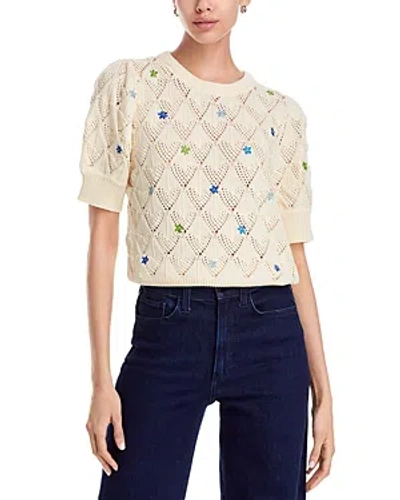 Shop Aqua Flower Embroidered Sweater - 100% Exclusive In Cream
