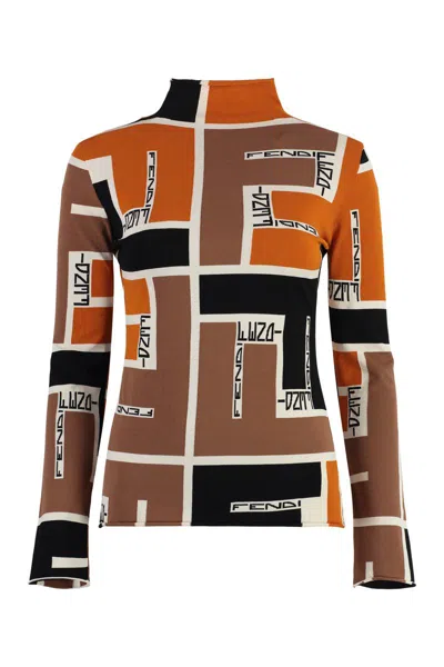 Shop Fendi Printed Long-sleeve Top In Multicolor