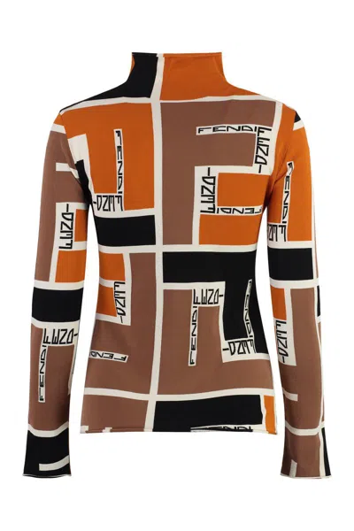 Shop Fendi Printed Long-sleeve Top In Multicolor