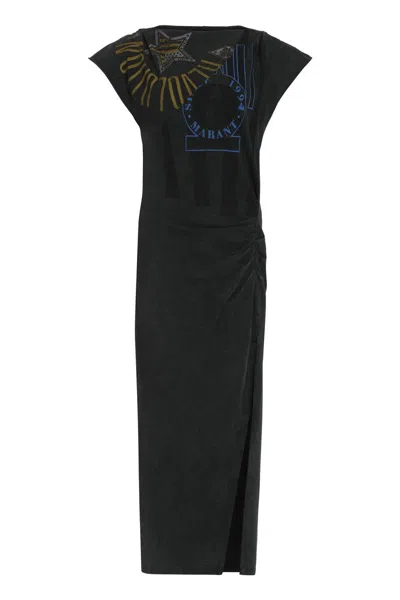 Shop Isabel Marant Nadela Printed Cotton Dress In Black