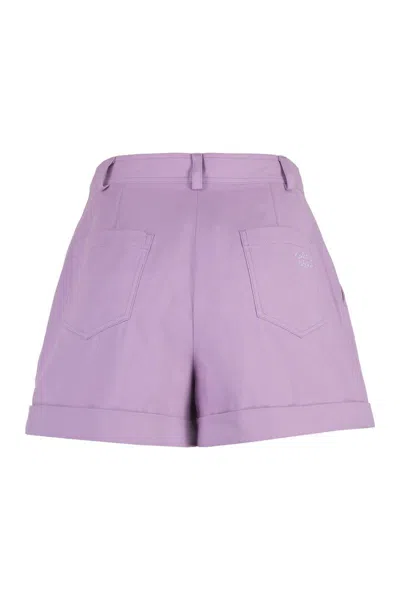 Shop Maison Kitsuné Cotton Shorts In Lilac