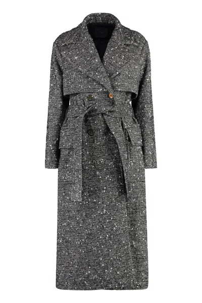 Shop Pinko Trackball Wool Trench Coat In Grey